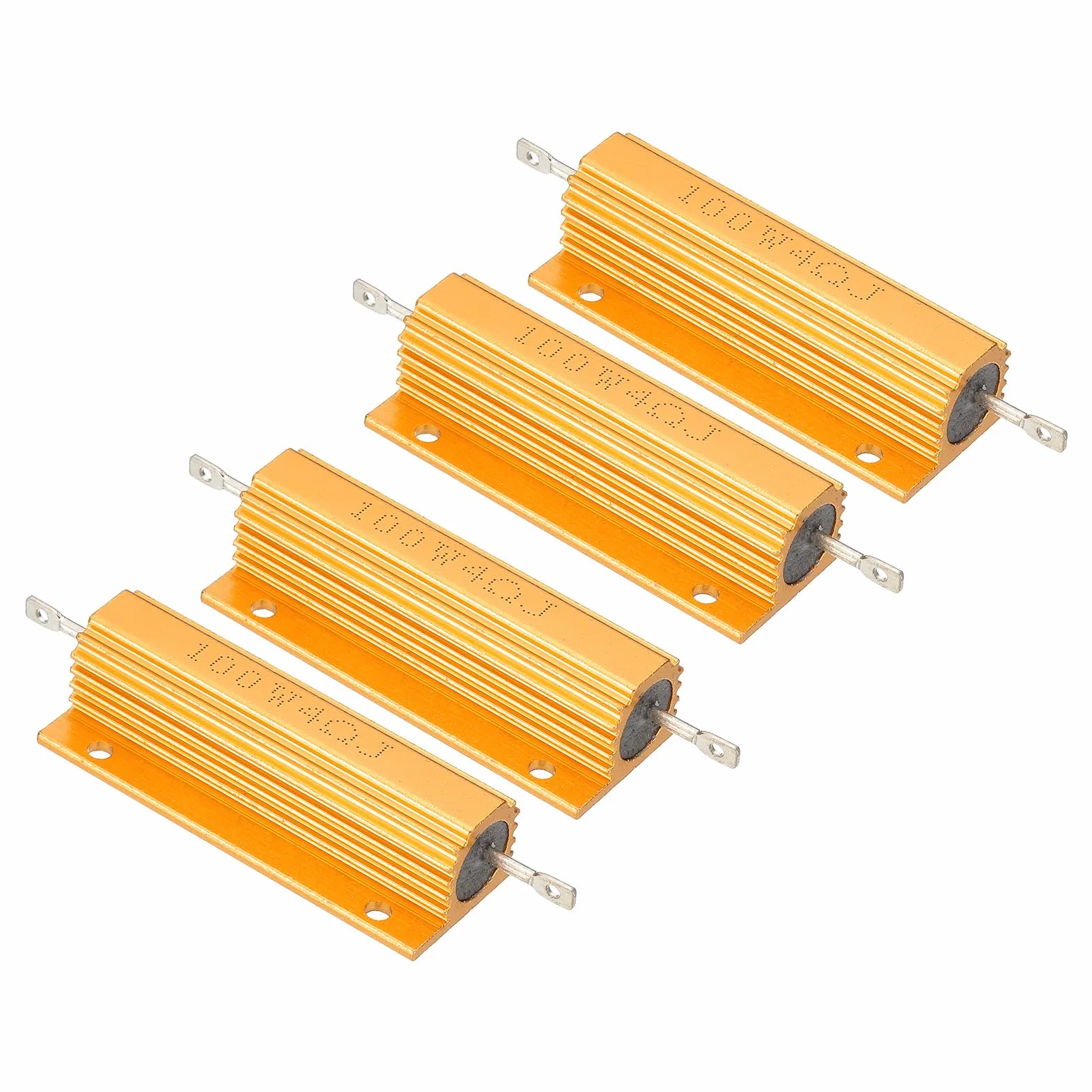 PATIKIL 100W 4 Omy Rezystor w Aluminiowej Obudowie, 4-pak Rezystorów Drutowych w Aluminiowej Obudowie z Gwintowanymi Zaciskami, Rezystor Mocy 5% Tolerancji, Złoty