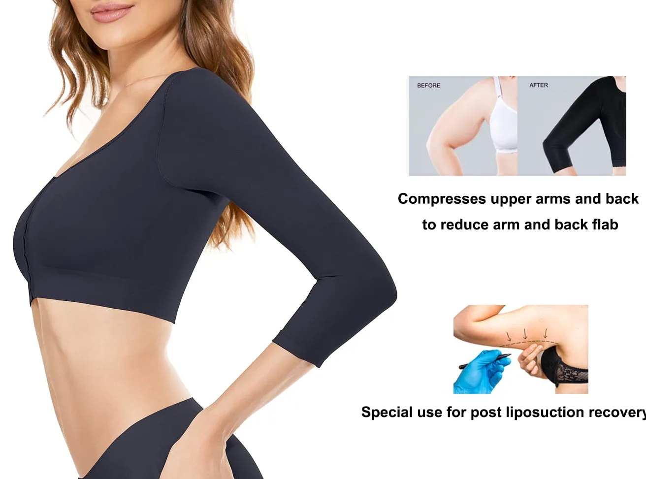 KSKshape Ramię modelujące dla kobiet po operacji ramię Lipo kompresyjne rękawy przednie zamknięcie bielizna modelująca biustonosz korektor postawy