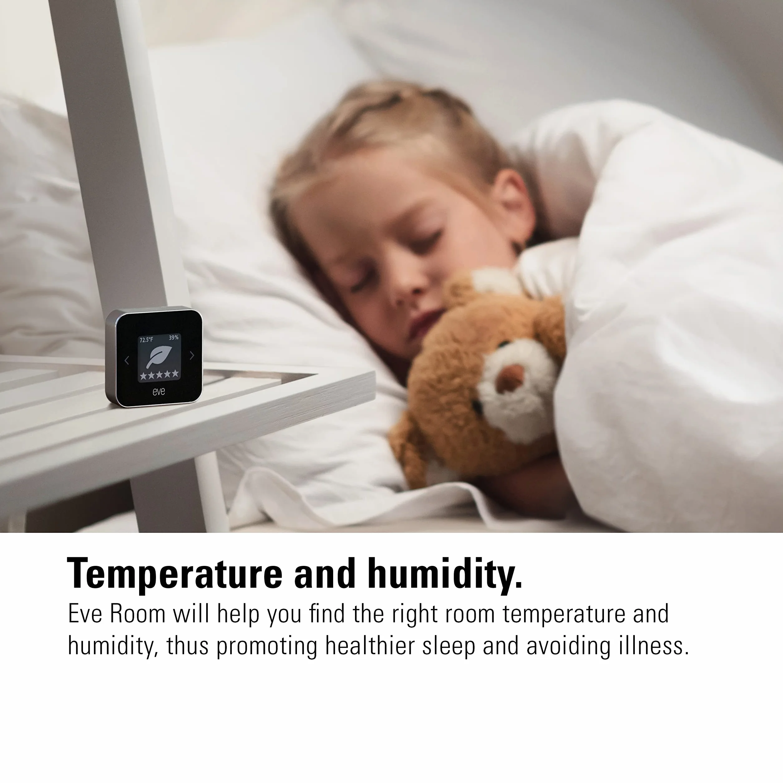 Eve Pomieszczenie: Czujnik jakości powietrza do monitorowania jakości powietrza (LZO), temperatury i wilgotności, technologia Apple HomeKit, Bluetooth, gwint