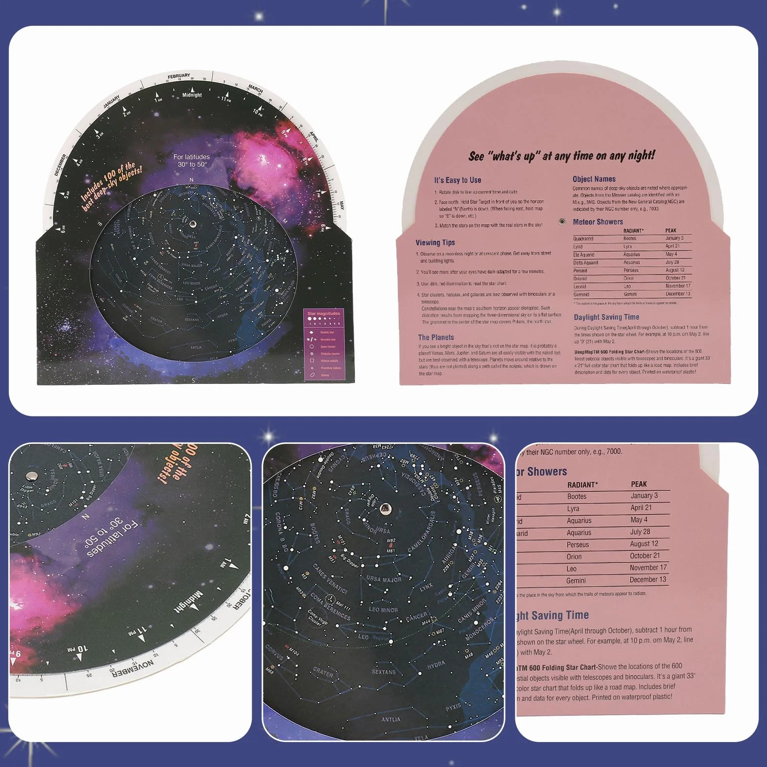 Przewodnik po mapie gwiazd, gwiazda astronomiczna z obrotowym kierunkiem, akcesoria teleskopowe do 30-50 stopni szerokości północnej