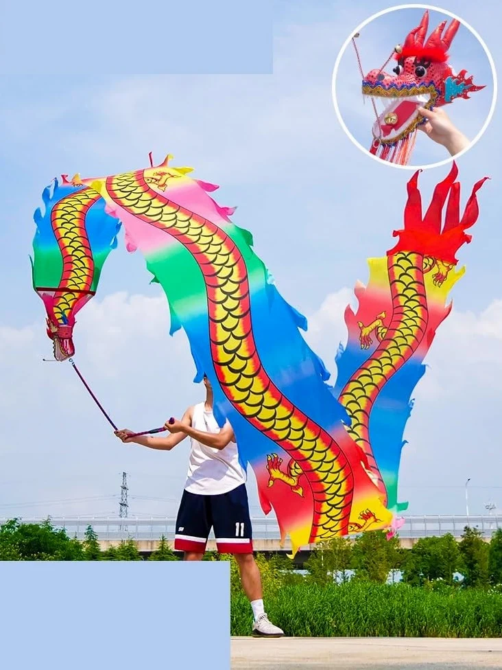 Kostium Taniec Lwa 8 M/26 Stóp Taniec Smoka Na Świeżym Powietrzu Smocza Wstążka Kostium Streamer Rekwizyty Występy Sportowe Występ Smoka(A)