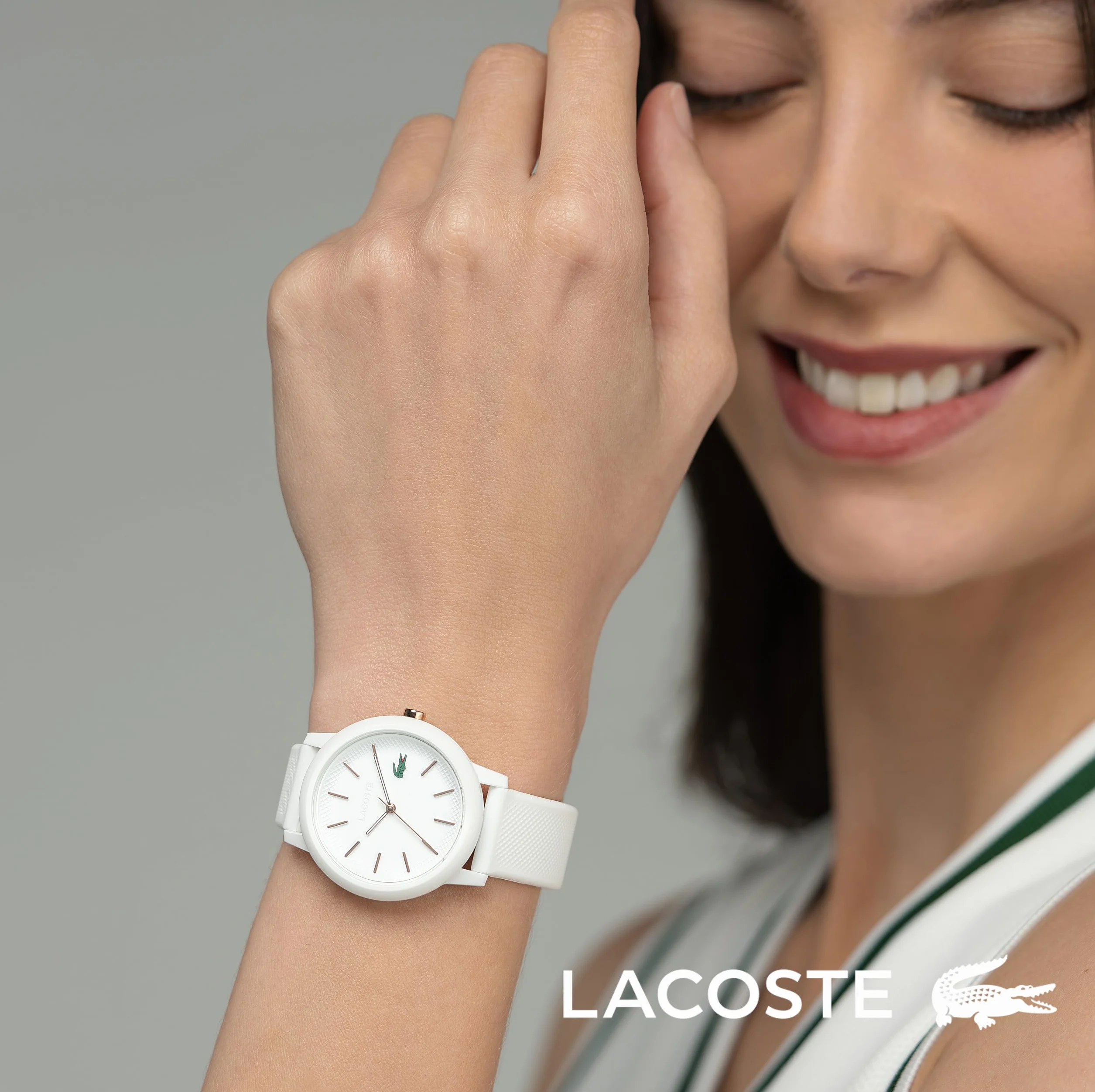 Lacoste Damski Analogowy Zegarek Kwarcowy z Silikonowym Paskiem 2001211, Biały