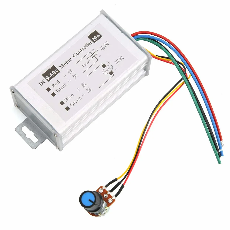 ViaGasaFamido 1200 W DC9-60V 0-20A Sterownik Prędkości Silnika, Przełącznik Sterowania PWM Przepływ Regulacji Linearna prędkość Potencjometru z Metalowym Obudowy dla Silnika Prądu Stałego