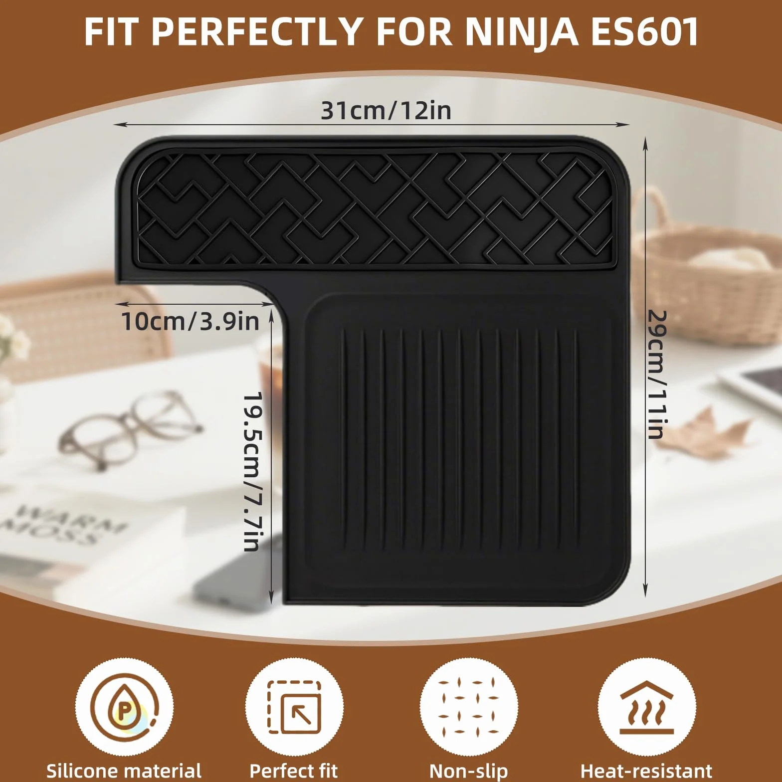 Silikonowa mata do ekspresu do kawy Kitnelw do Ninja Luxe ES601 Górna mata silikonowa do ekspresu do kawy Ninja Chroni górną powierzchnię Antypoślizgowa Żaroodporna Wodoodporna Odporna na zarysowania