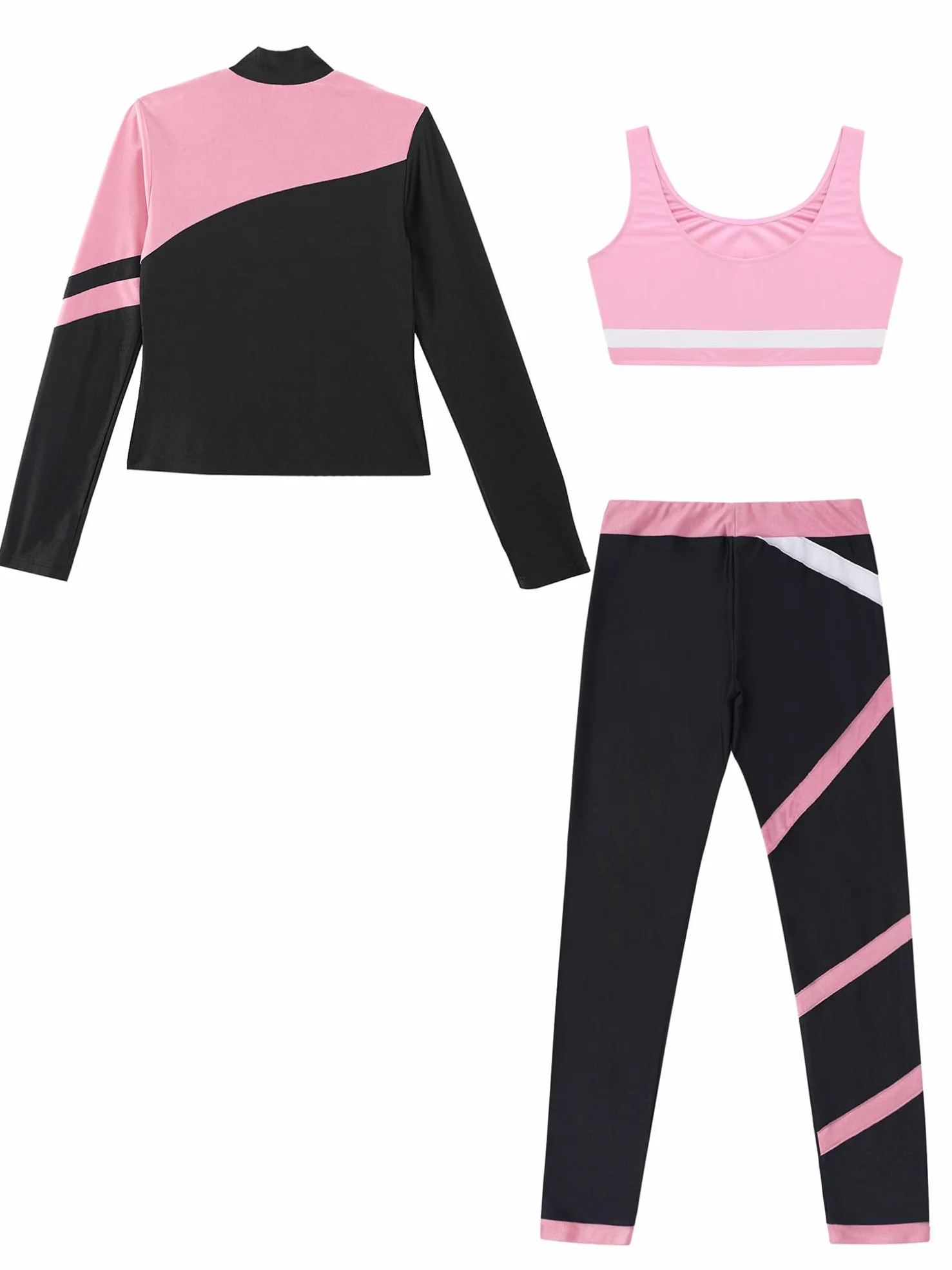 inhzoy Dziewczęcy strój do łyżwiarstwa figurowego zestaw odzieży sportowej z długim rękawem kurtka legginsy i Cropped Tank Top 3-częściowy dziecięcy strój do tańca