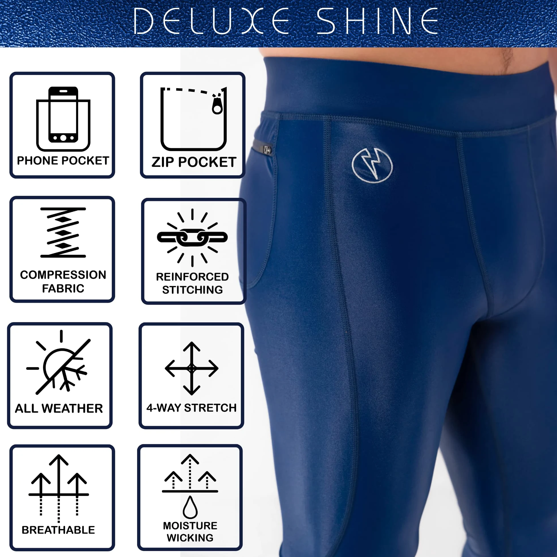 Seria Kapow Meggings Shiny Performance - Legginsy kompresyjne o wysokim połysku dla mężczyzn z kieszeniami, sportowa warstwa podstawowa do treningów i jogi