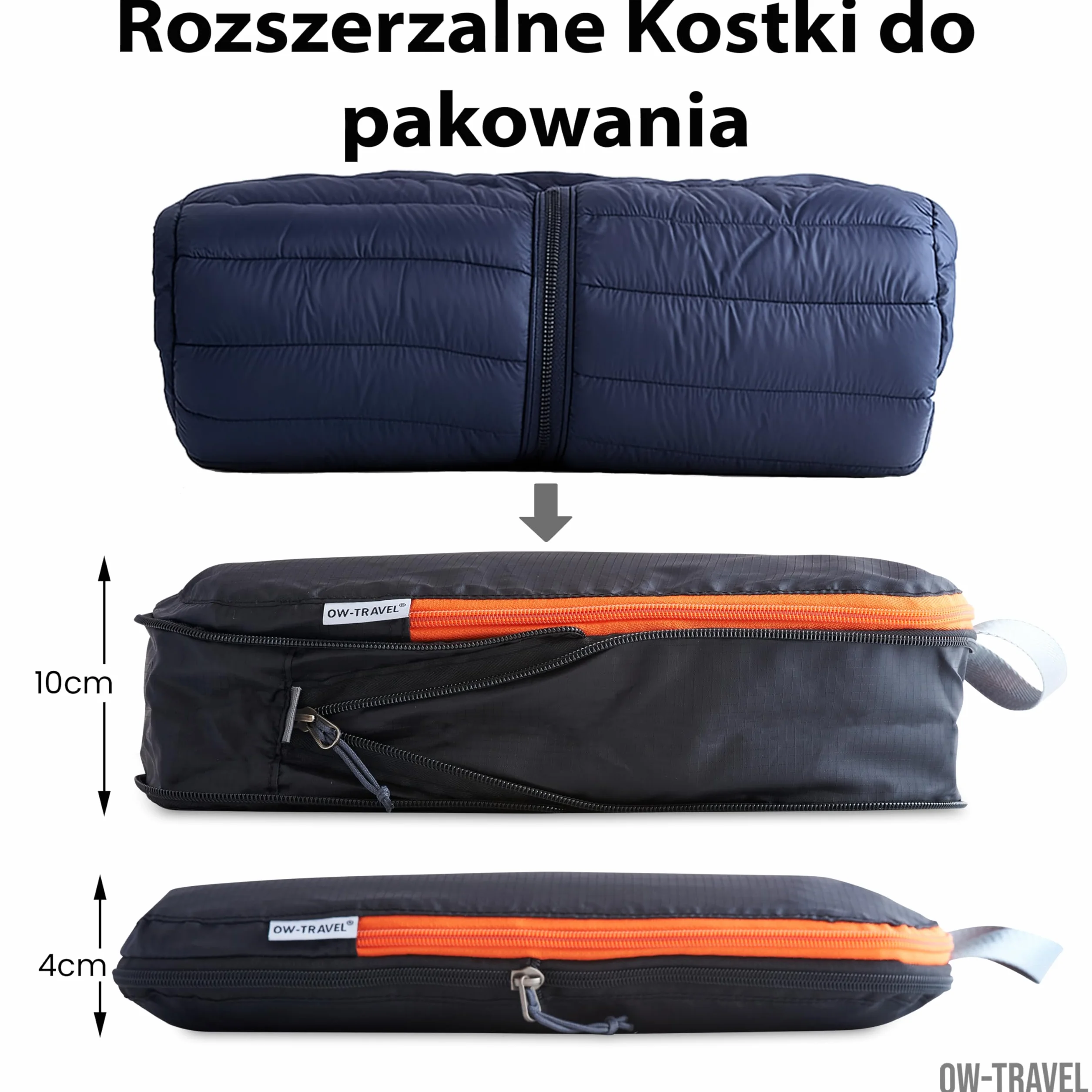 OW-Travel Łatwe do zorganizowania kompresyjne kostki do pakowania walizek. 4 Duże Kostki Podróżne do Torby Plecaka Bagażu. Akcesoria podróżne Niezbędne na wakacje. 4 szt. C zarny