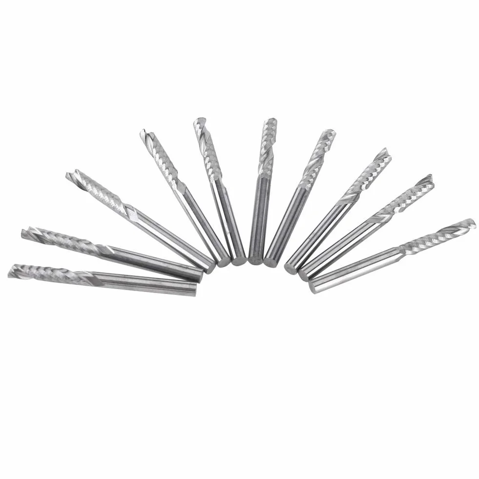 Akozon 10 sztuk frez z węglika wolframu spiralne frezy końcowe pojedynczy ostrze frez frez cnc bity 4mm trzpień