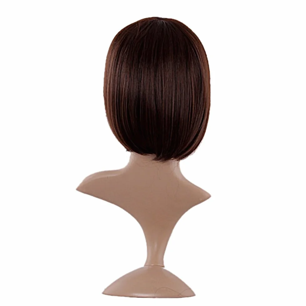 MapofBeauty 30cm Naturalne Damskie krotkie Proste Peruki Plaska Grzywka Bob Peruka (Ciemny Braz)