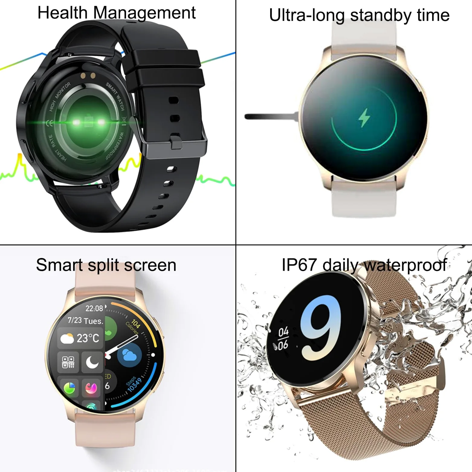 Smartwatch Damski Z Funkcją Telefonu 1,32" Zegarek Fitness Tracker Z Sportowymi Zegarkami Wodoszczelność IP68 Częstotliwość Uderzeń Serca 24 H Monitorowanie Snu,F