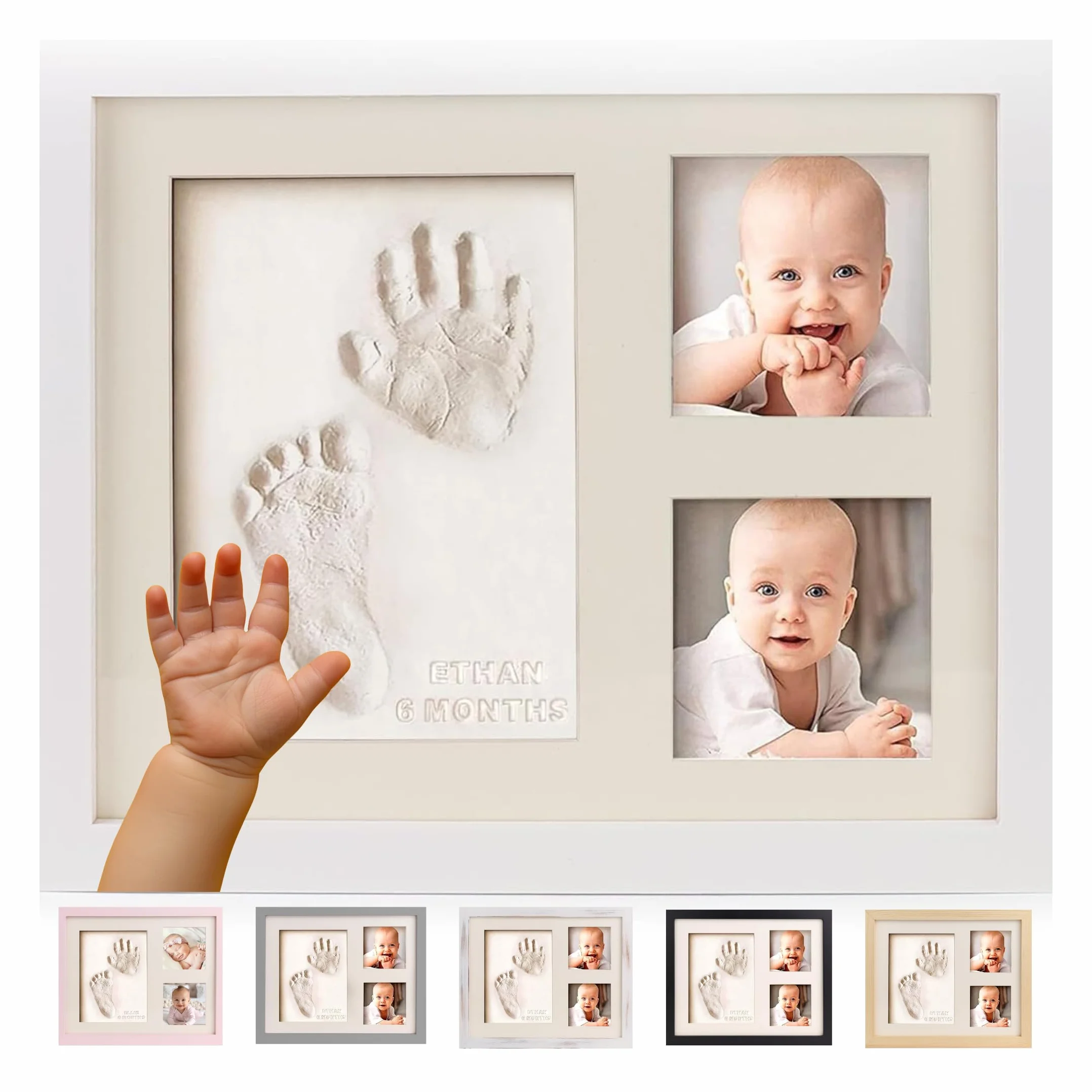 Pamiątkowy zestaw Bubzi Co do odciśnięcia dłoni i stopy niemowlęcia w oprawionej glince, unikalny prezent na baby shower, prezent dla niemowląt i mam, dekoracja na ścianę pokoju dziecięcego