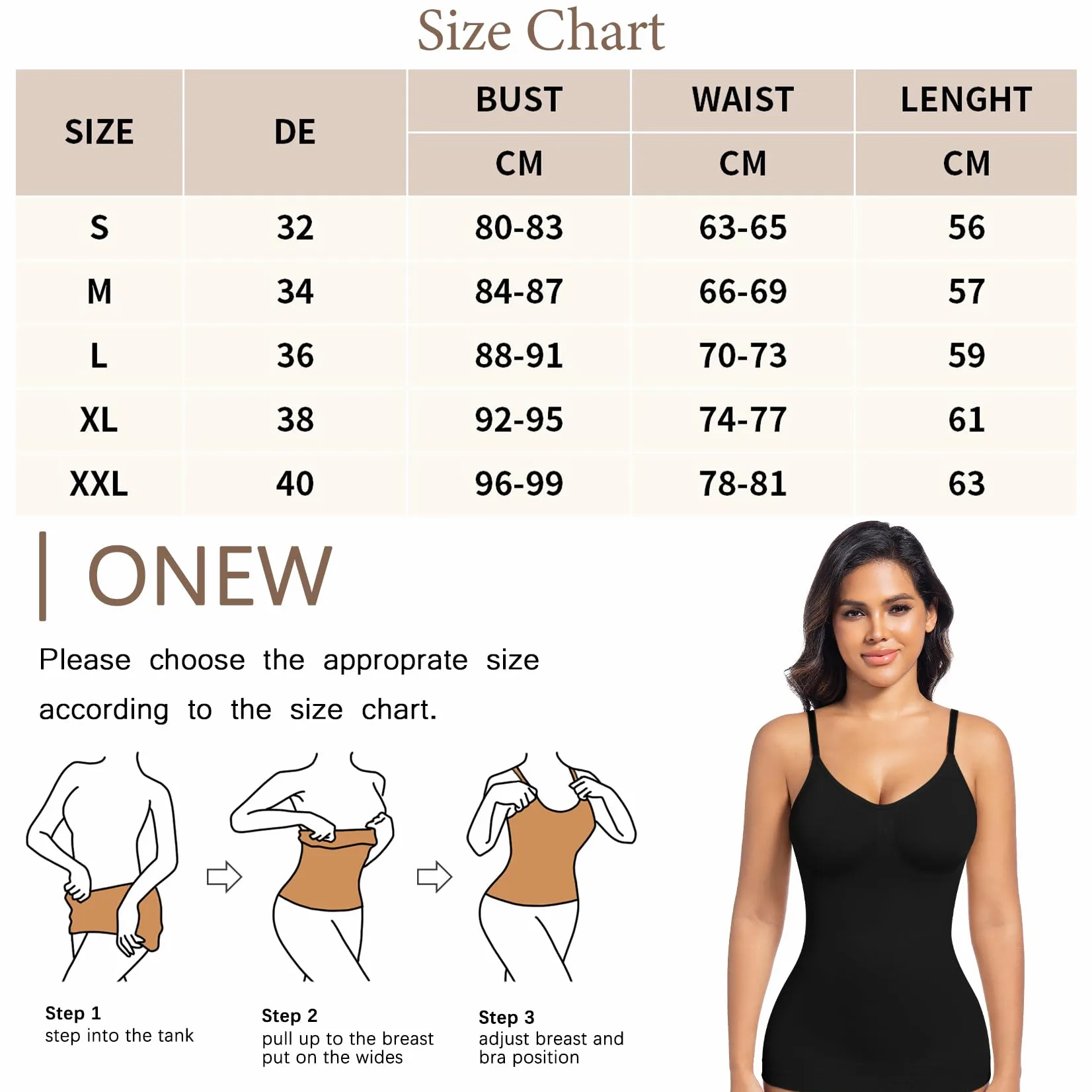 ONEW Shapewear podkoszulek damski, wyszczuplający brzuch, podkoszulek modelujący podkoszulek z ramiączkami spaghetti
