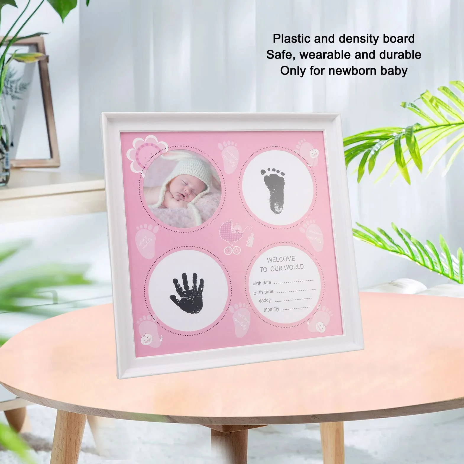 BORDSTRACT Baby Handprints And Footprints Ramka Na Zdjęcia, Prezent Dla Noworodka, Pamiątka Dla Chłopca I Dziewczynki Milestone Ramka Na Zdjęcia Dla Noworodków, Dekoracja Pokoju(Różowy)