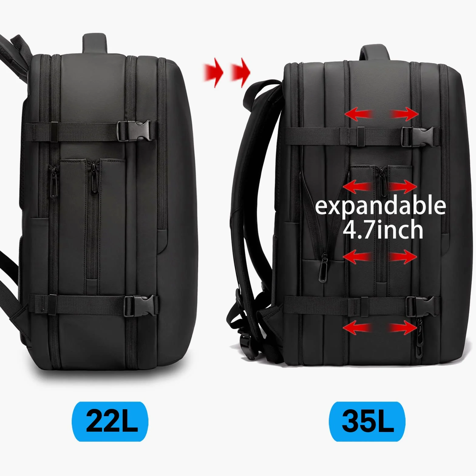 BANGE Plecak podróżny, bagaż podręczny, wytrzymały plecak Convertible Duffle Bag Fit na laptopa o przekątnej ekranu 17,3", dla mężczyzn i kobiet, czarny-M, L, Biznes