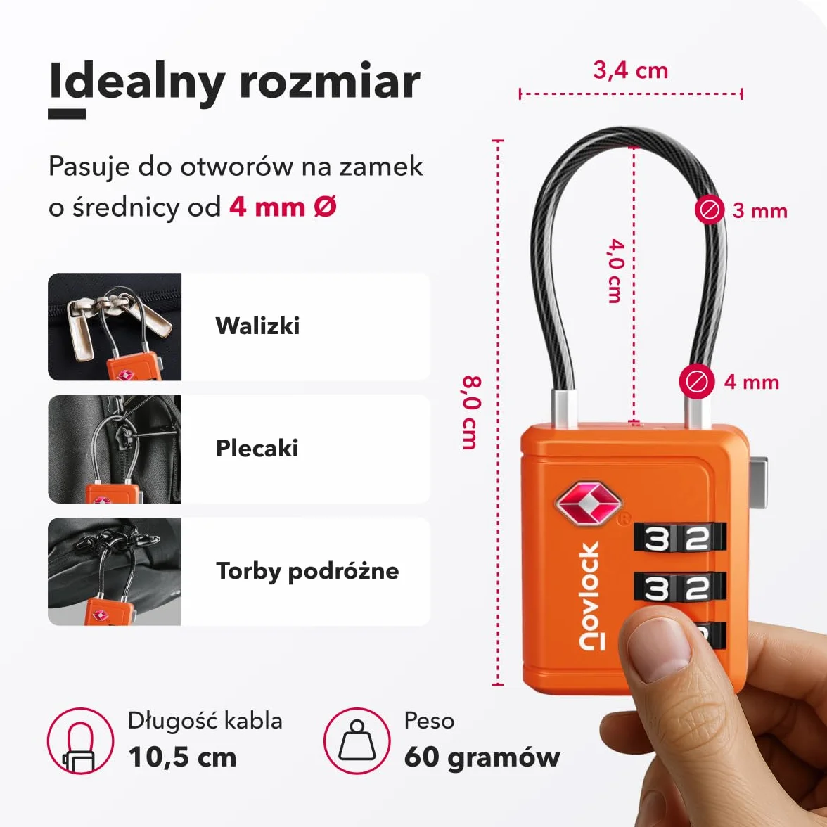Kłódki TSA ze Wskaźnikiem Otwarcia – Szyfrowe Zamki do Walizek, Plecaków, Bagażu i Szafek – Zamki Podróżne z Elastyczną Stalową Linką, Zestaw 2 Pomarańczowe