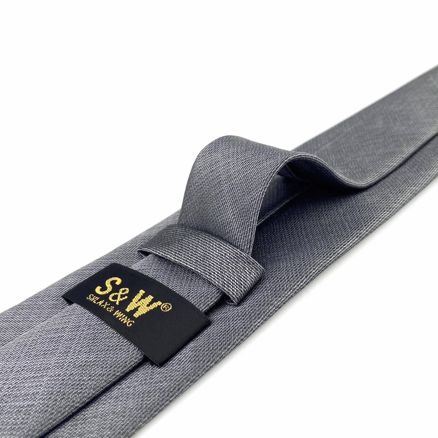 Shlax&Wing nowy bardzo długi męski jedwabny garnitur biznesowy krawat szary jednokolorowy 63" 160 cm 57,5" 147 cm