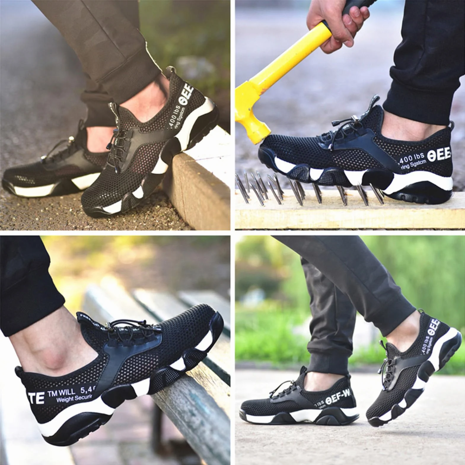 Micoklinlin Damskie buty robocze, letnie, buty ochronne, lekkie stalowe noski, buty sportowe ze stalowymi noskami, buty ochronne