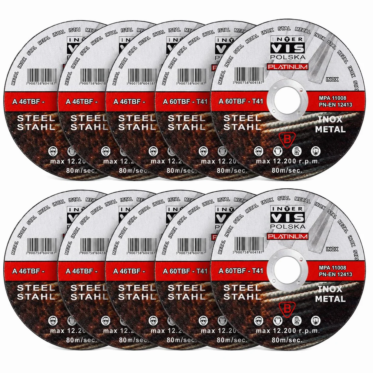 Tarcze Do Cięcia Metalu 125 x 1,0 mm Inter VIS Platinum, Zestaw 10 Szt., Tarcze Tnące Do Stali, INOX, Blach, Profili I Rur, Otwór 22,23 mm, Do Szlifierki Kątowej