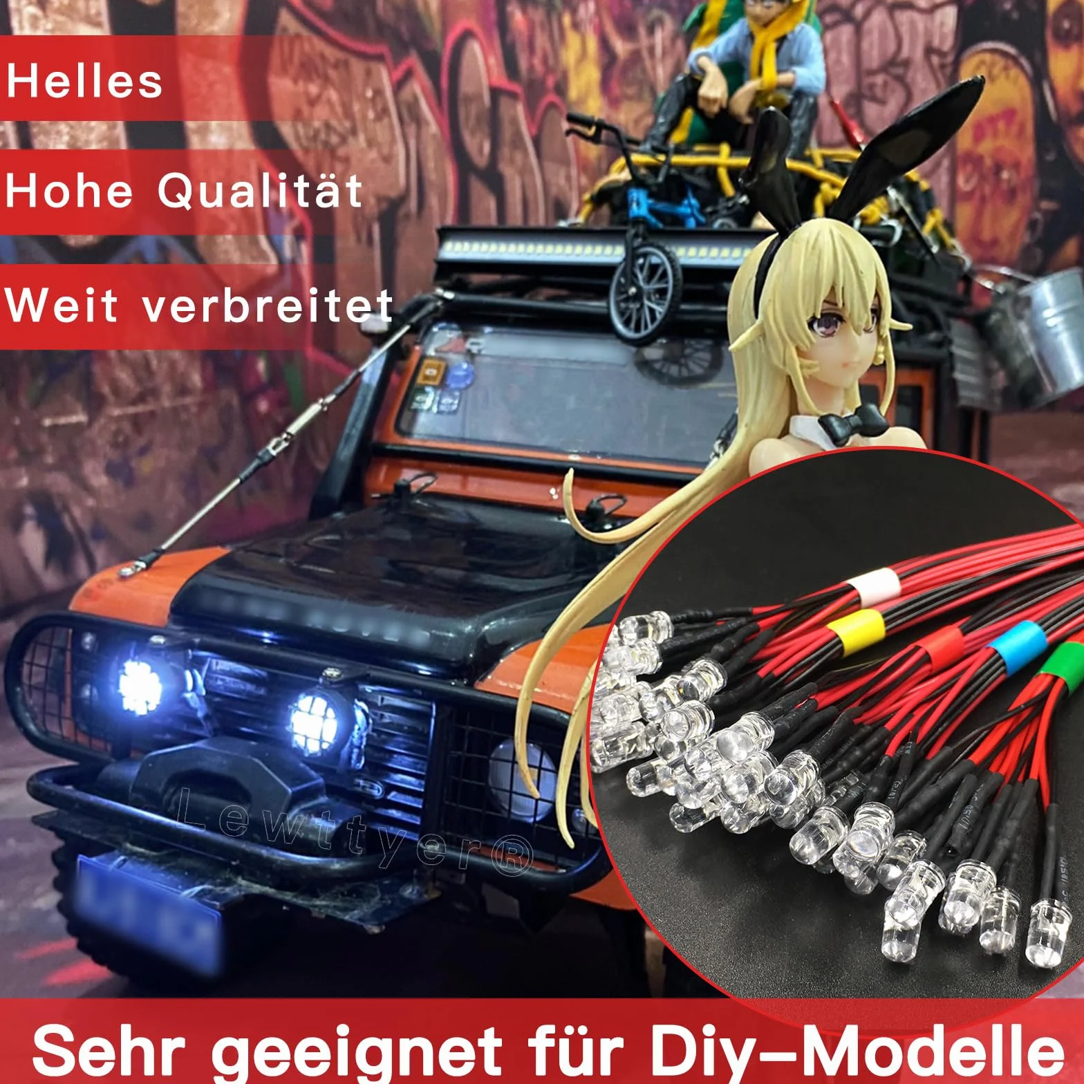 50 sztuk wstępnie okablowanych mini diod LED 5 mm DC 12 V, zestaw diod LED, oświetlenie modelarskie, wielokolorowe, białe, czerwone, niebieskie, zielone, żółte Lewttyer