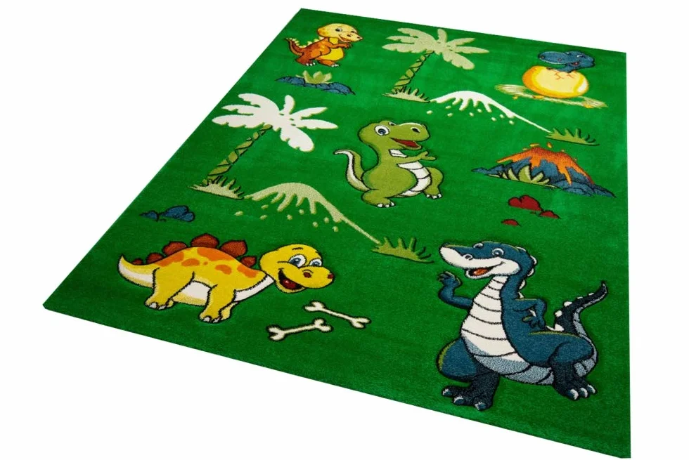 Teppich-Traum Dywan dziecięcy, dinozaury, do pokoju dziecięcego, z motywem dżungli, wulkanu, w kolorze zielonym, wymiary 120 x 170 cm