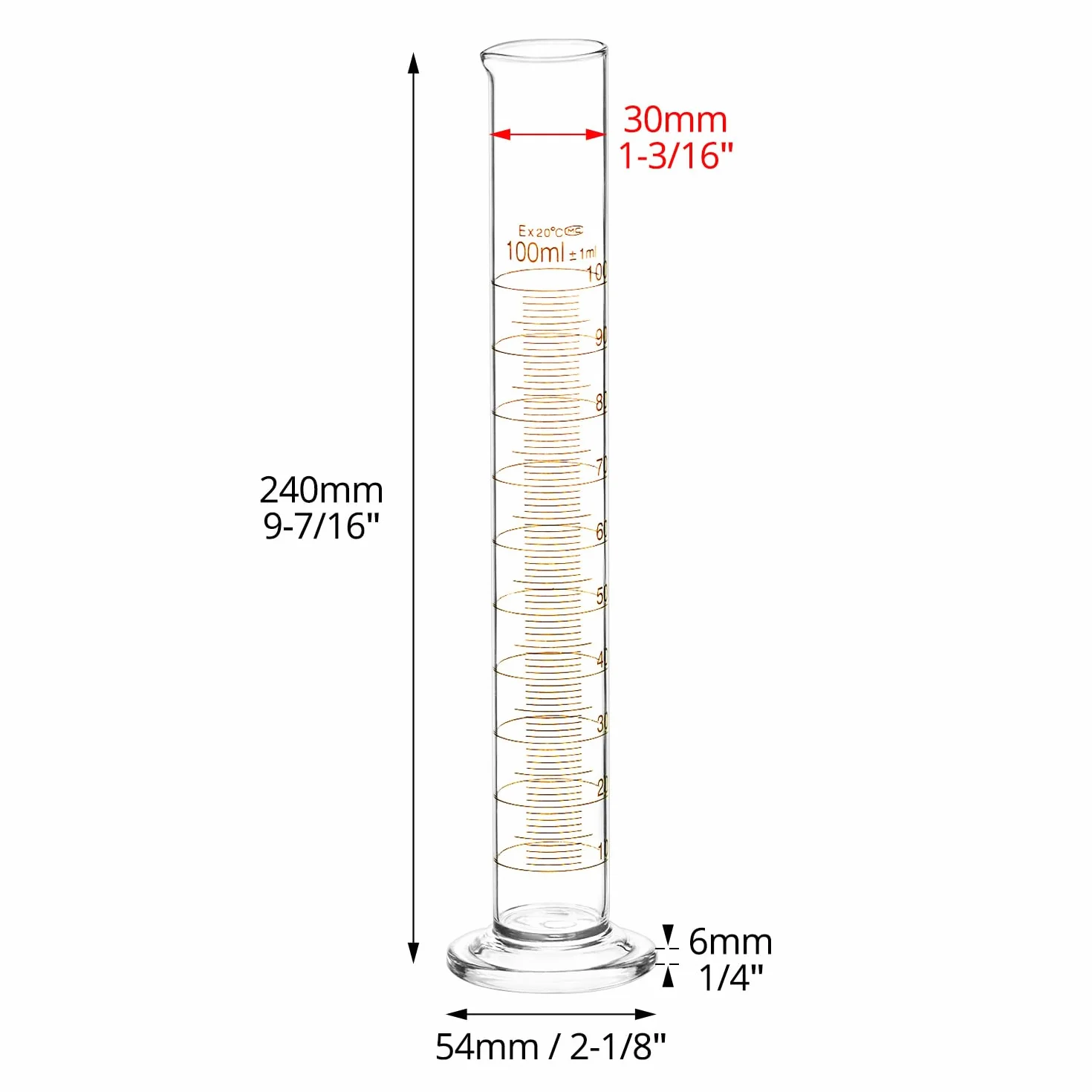 Szklany cylinder miarowy 100 ml, szkło borokrzemowe, gruba ścianka