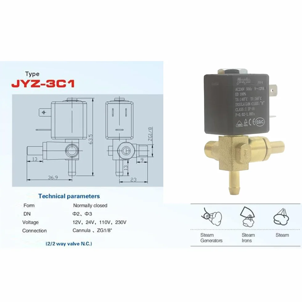 Jiayin JYZ-3 G1/8" AC 230 V 3-drożny 10 bar elektromagnetyczny mikromagnes woda para żelazny zawór