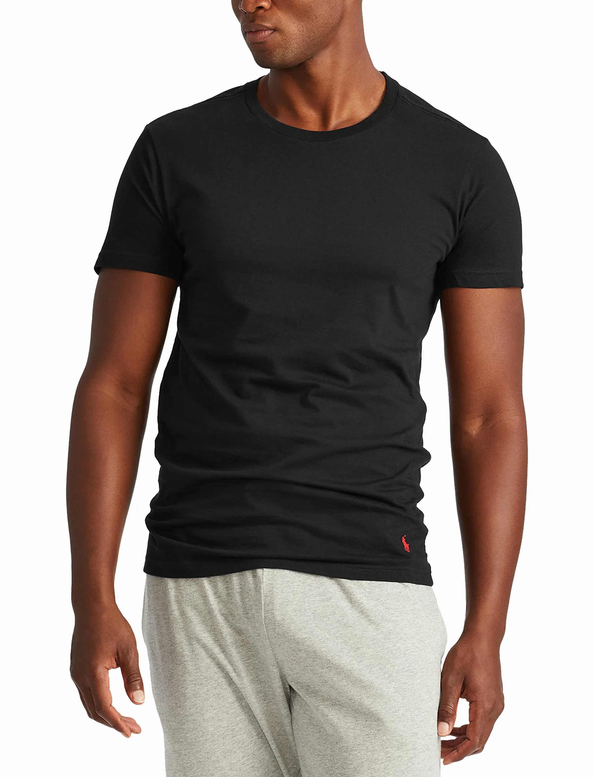 POLO RALPH LAUREN Men's Slim Fit Wicking Crew Undershirts 3-Pack, Andover Heather/Black, Madison Heather/Black, Black/Red-3 Pack, Small