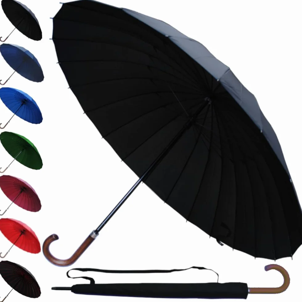 COLLAR AND CUFFS LONDON - Wiatroszczelny parasol z 24 żebrami dla super wytrzymałości - 60 km/h bardzo mocny - potrójna warstwa wzmocniona rama z włókna szklanego - drewniany uchwyt haka -