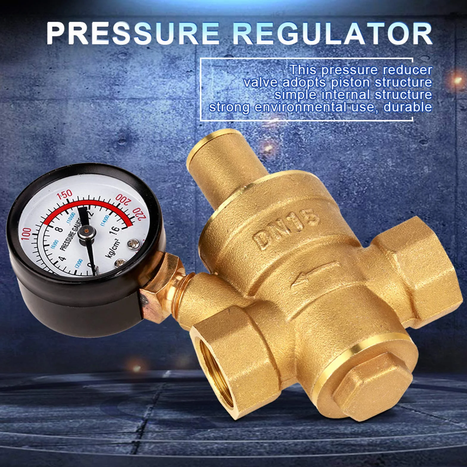 Zawór regulacji ciśnienia DN15 26 mm zawór redukcyjny ciśnienia, mosiądz, regulowany regulator ciśnienia wody z manometrem