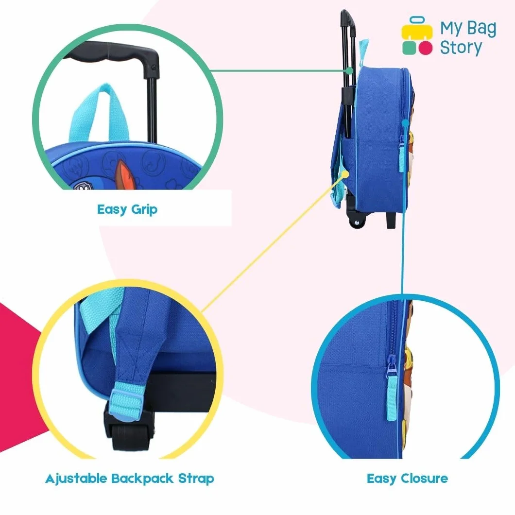 mybagstory - Torba 3D Pat Patrol - Dziecko 32 x 26 x 11 cm - 1 kieszeń zapinana na zamek - Wózek z 2 kołami - Efekt ulgi - Idealny do przedszkola, na wakacje lub wyjścia