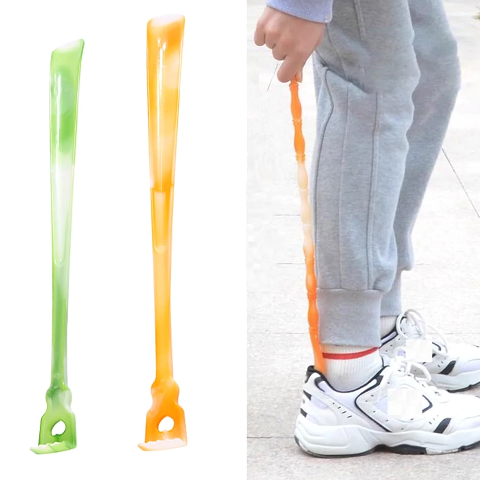 Długa łyżka do butów, Łyżka do butów, łyżka w stylu vintage, długi uchwyt, leniwy pomocnik, podnośnik, pomoc przy opatrunku dla seniorów(Orange)
