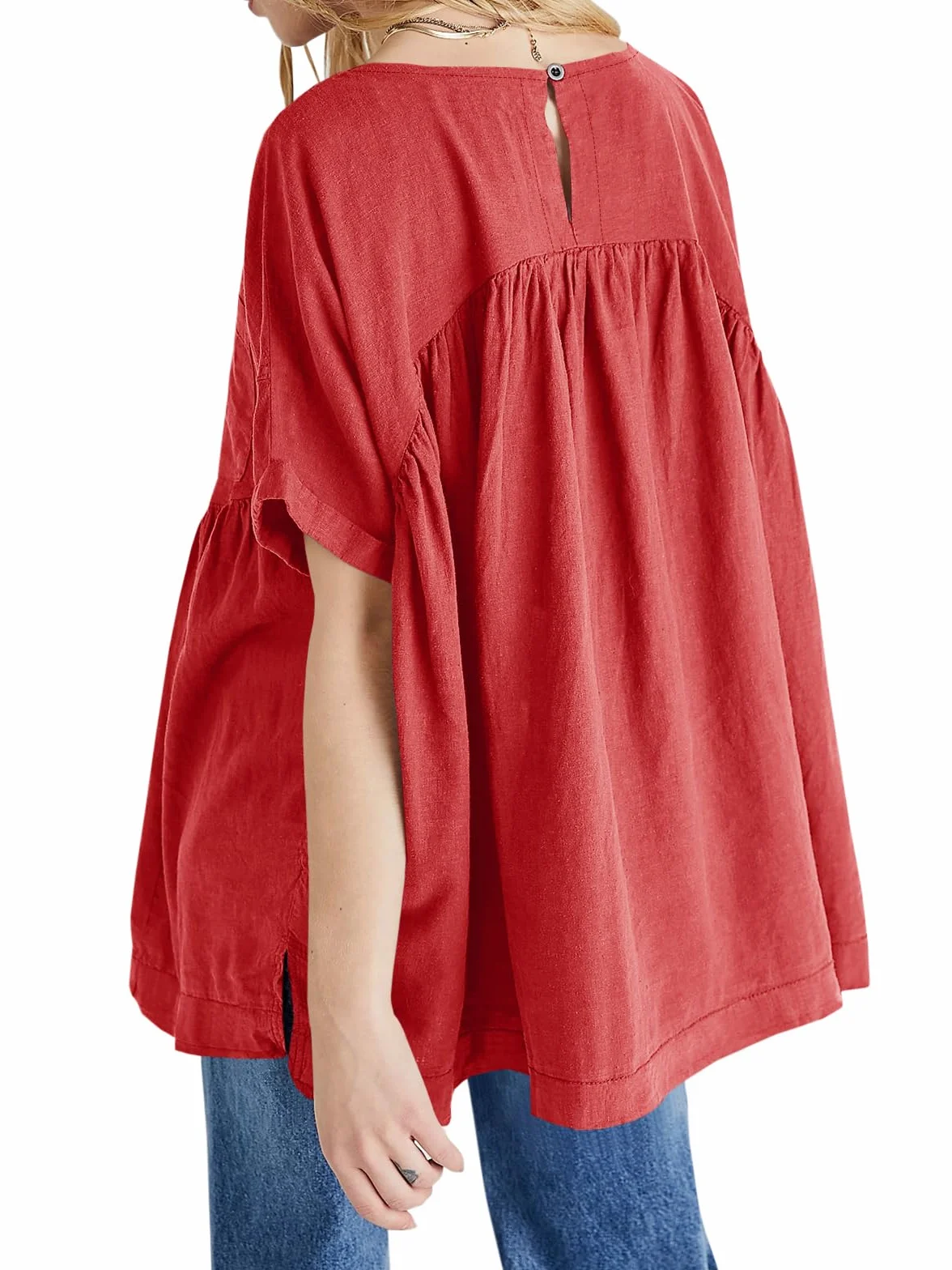 Imily Bela Koszulka damska na lato, oversized casualowa, tunic, luźny krój, top, bawełna