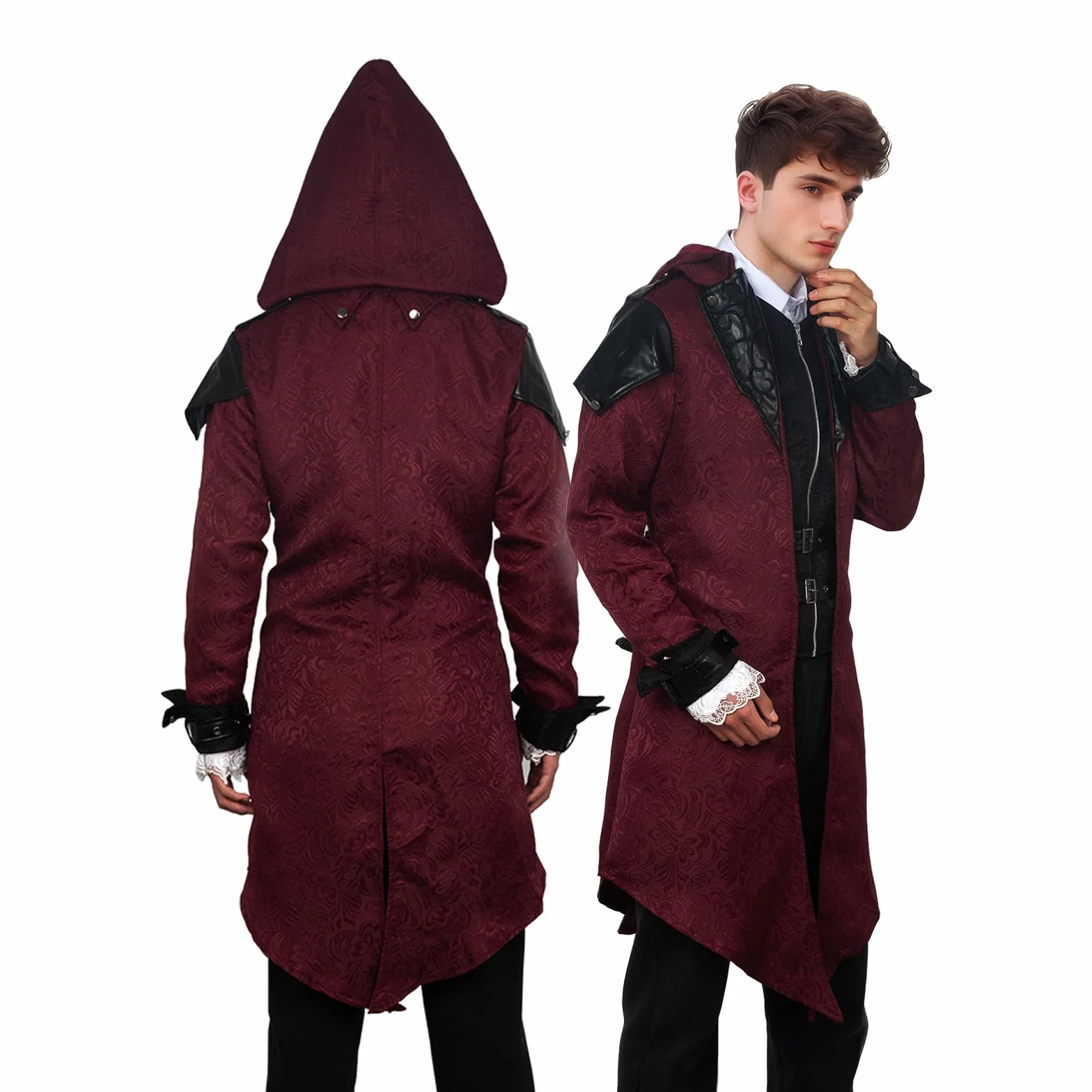 Steampunk Męska kurtka z kapturem, gotycki frak, płaszcz męski, średniowieczny wiktoriański pałac vintage, płaszcz na Halloween, karnawał, imprezę, strój Cosplay