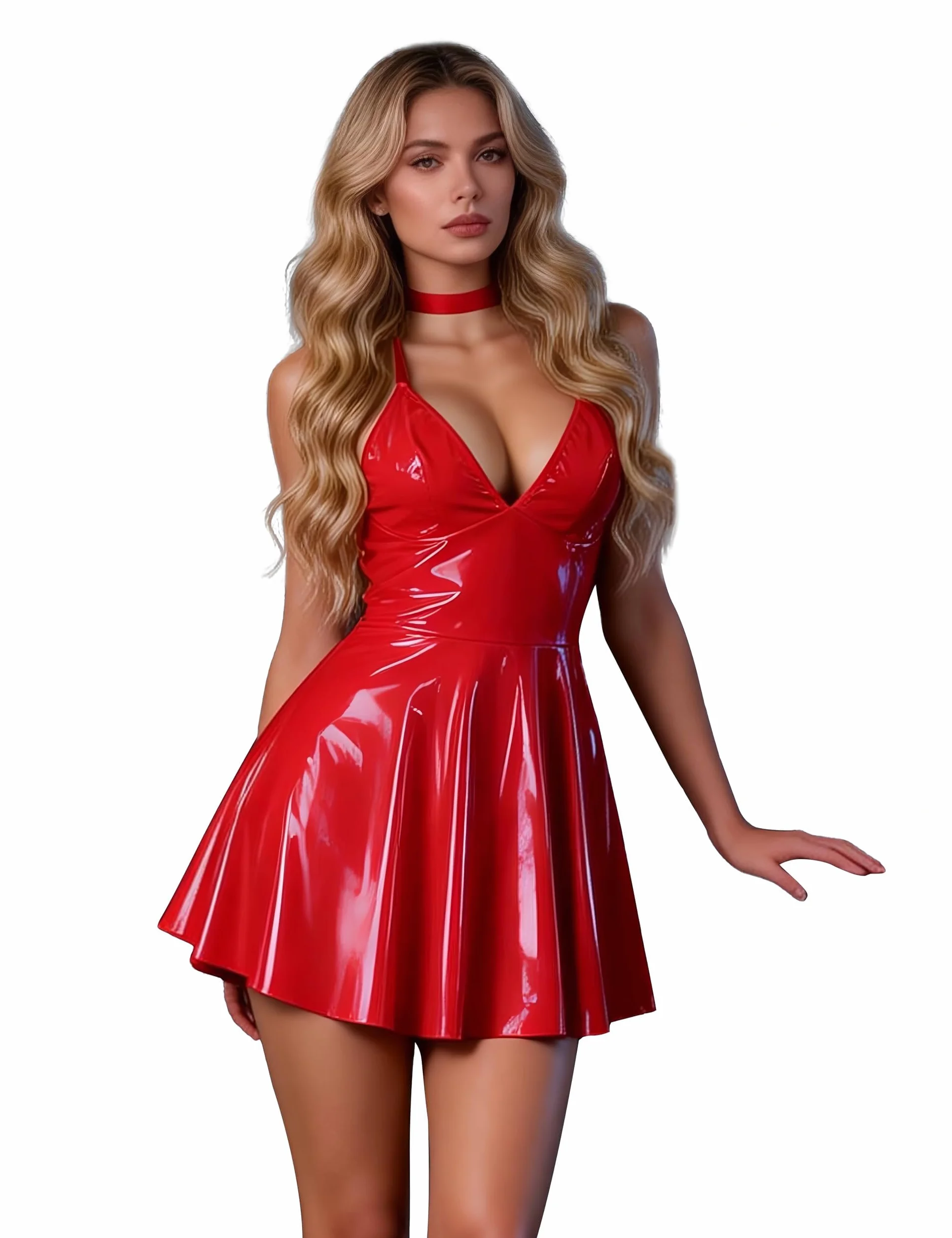 Skórzana sukienka damska wetlook, seksowna, duże rozmiary, bielizna PU, dekolt w serek, minisukienka z odkrytymi plecami, erotyczna bielizna z kołnierzem, lakierowana sukienka, bielizna