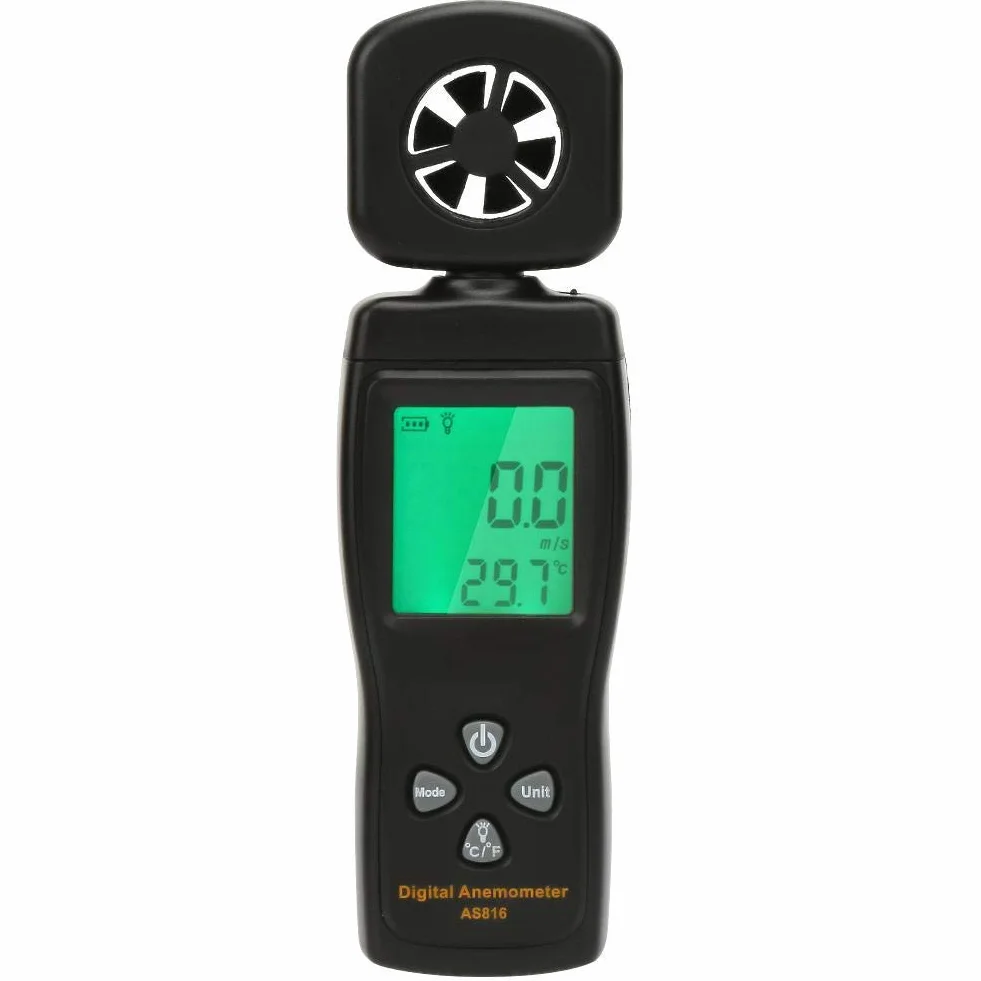 Mini cyfrowy anometr, inteligentny czujnik AS816 0,3-30 m/s tester prędkości wiatru temperatury przepływu powietrza