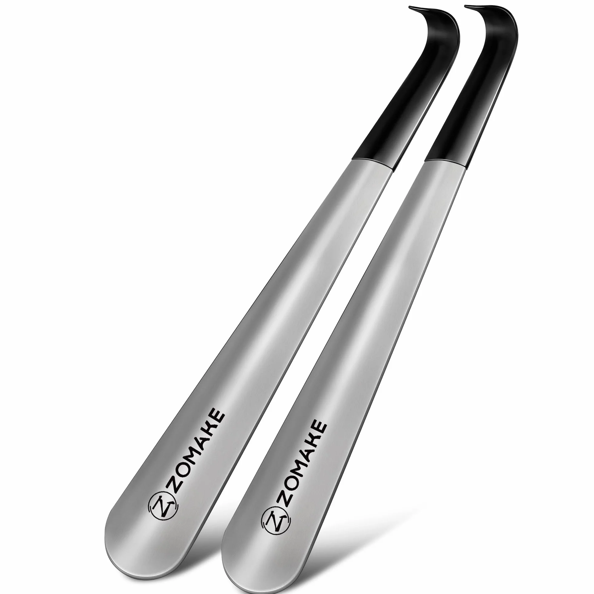 ZOMAKE Łyżka Do Butów Metalowa Długa 2Szt,Długa Łyżka Do Buty Ze Stali Nierdzewnej 42cm - Srebrna Łyżka Do Stóp Długa Stajnia Z Gumowym Pokrowcem Dla Seniorów (42cm 2Szt)
