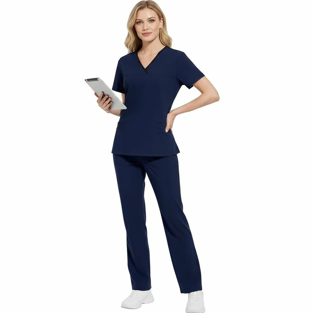 Scrubs dla kobiet Split Suit dekolt w serek top i spodnie do biegania z czterema kieszeniami czysty kolor szybkoschnące medyczne mundury pielęgniarskie DK51