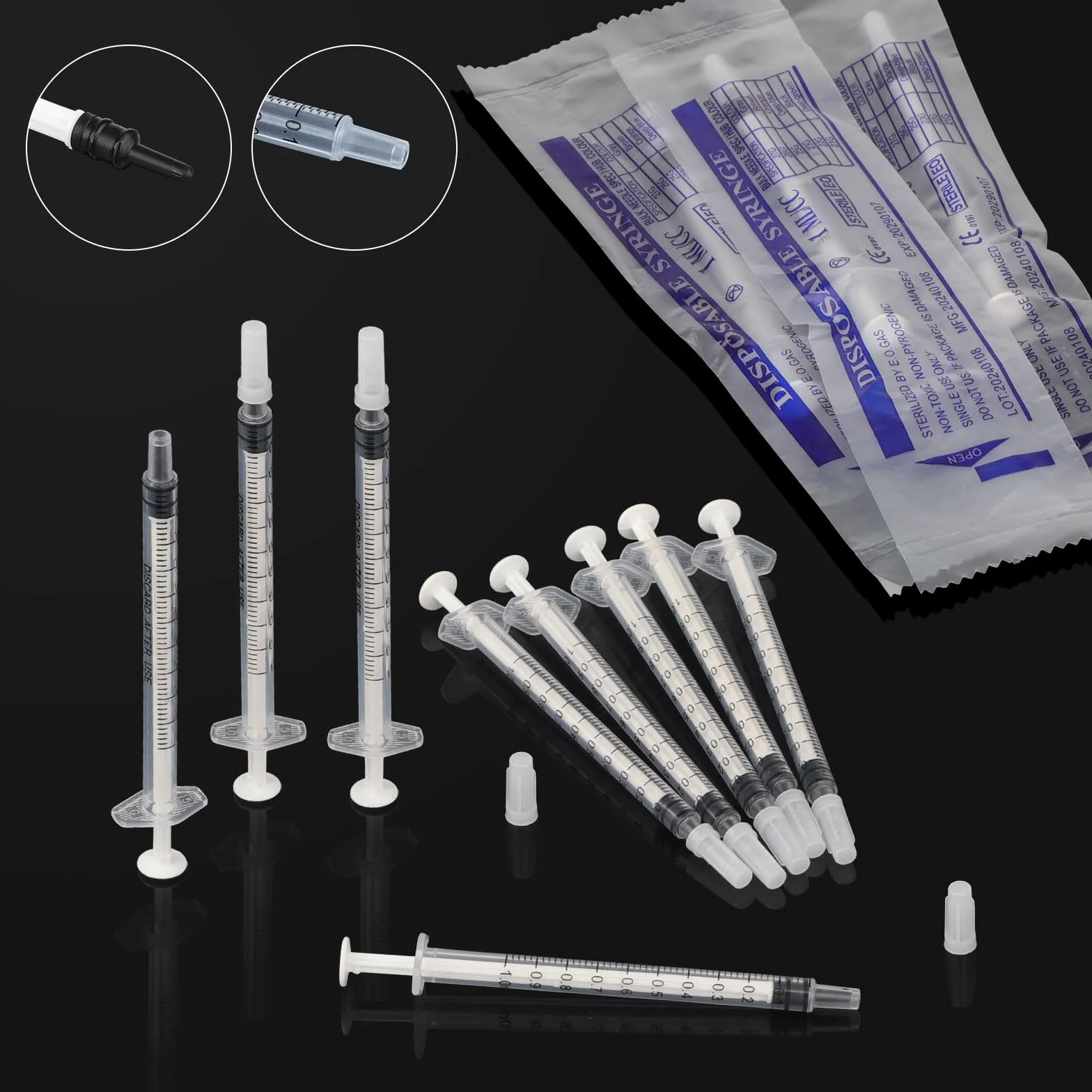60 sztuk strzykawek 1 ml z nasadką, z tworzywa sztucznego, bez igły, plastikowa strzykawka do uzupełniania i pomiaru oleju, aplikator kleju, do karmienia zwierząt domowych, laboratoriów naukowych