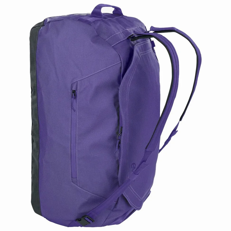EVOC DUFFLE BAG 60 Wodoodporna torba podróżna i na sprzęt (torba podróżna z odpinanym paskiem do noszenia, uniwersalnym zastosowaniem i zamkiem, bez PVC, rozmiar M), fioletowo-czarna