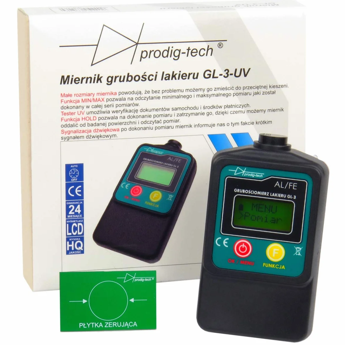 Miernik grubości lakieru GL-3UV (PL/EN/DE) | Grubościomierz lakieru samochodowego | Tester lakieru. | Miernik grubości farby na samochodzie. | Stal, stal ocynkowana, aluminium. | Tester UV