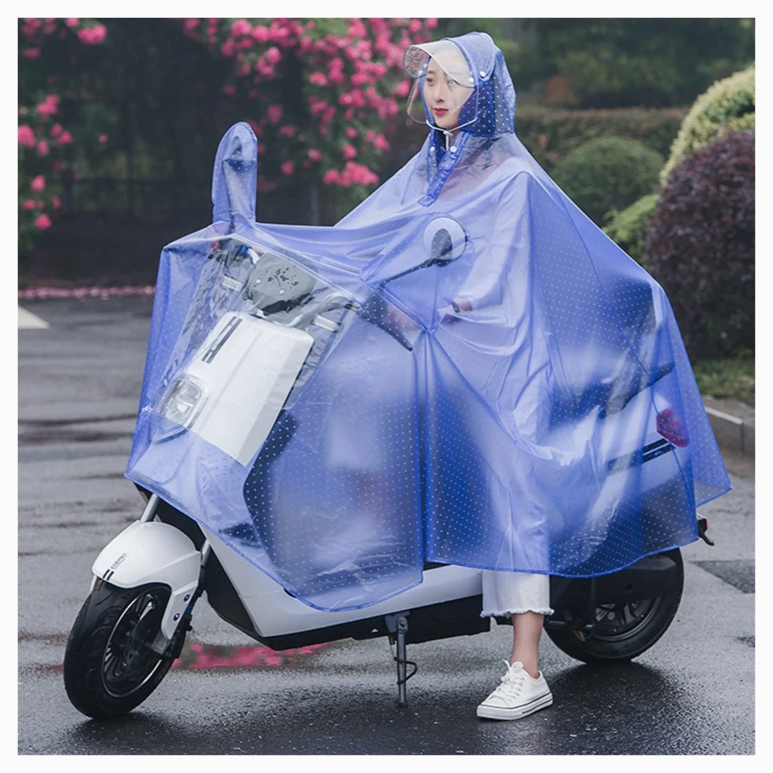 Peleryna przeciwdeszczowa rowerowa Poncho przeciwdeszczowe z kapturem z PVC Wiatroszczelne unisex na rower Ebike Motocyklowy pokrowiec na hulajnogę(Sky Blue,Twin)