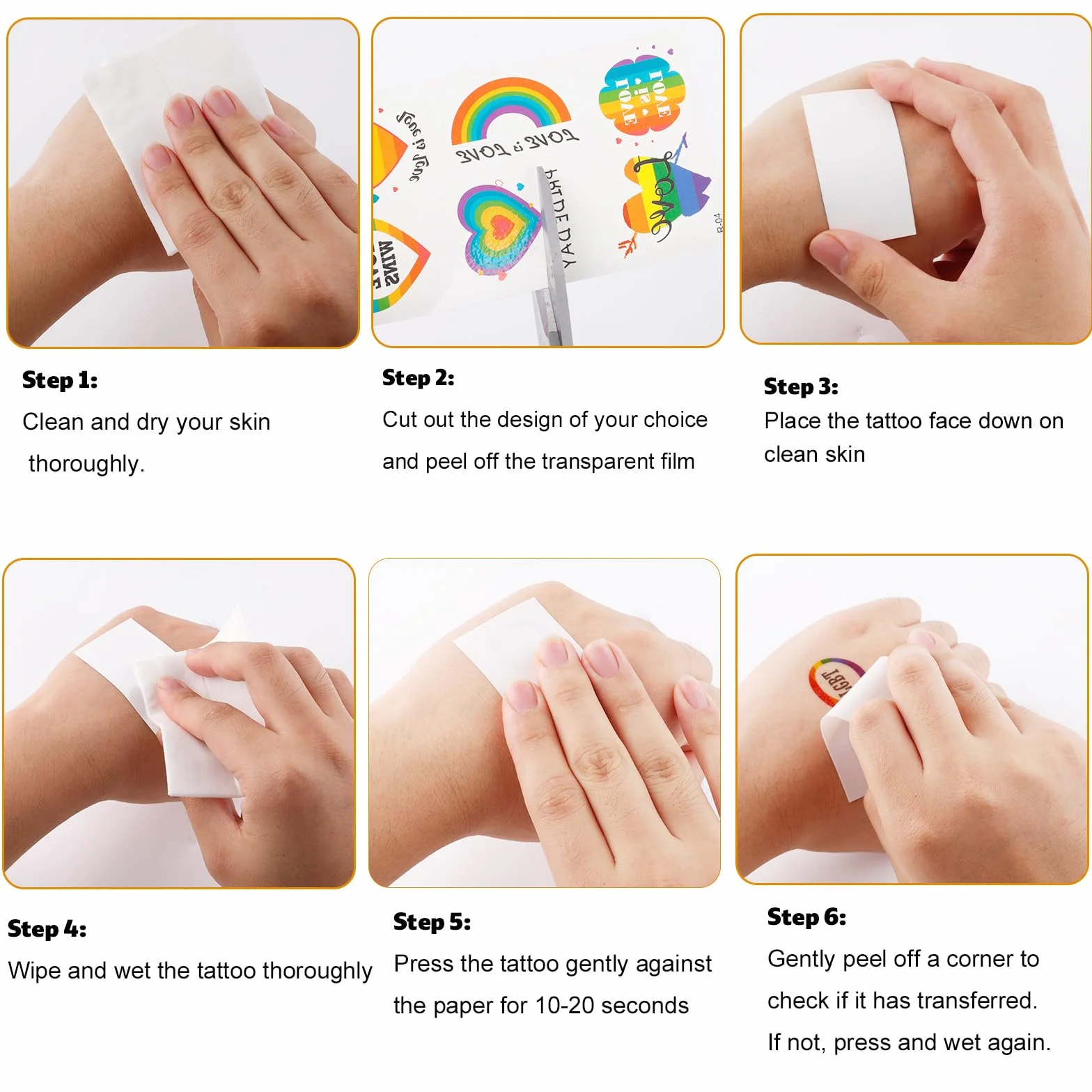 BOXOB 7 Arkuszy Pride Rainbow Temporary Tattoos, Naklejki LGBTQ Tattoos z Tęczową Flagą Love Heart Patterns na Parady Gay Pride Month Festiwale Upominki na Przyjęcia