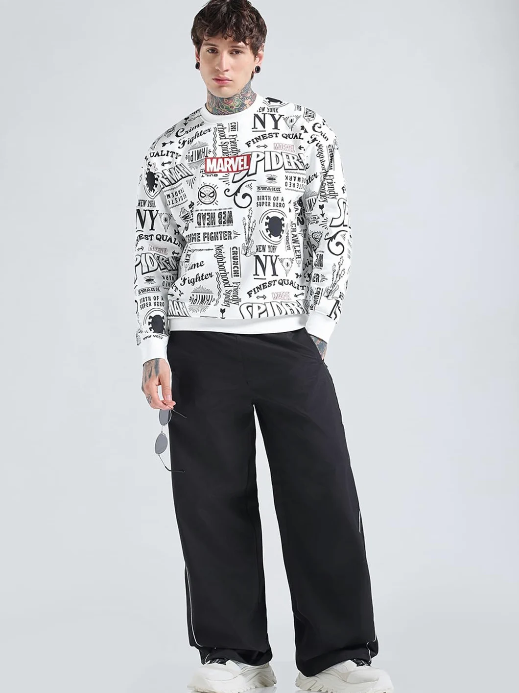 Bewakoof X Marvel Spider-Man Męska bluza oversize z mieszanki bawełny, Bewakoof Heavy Duty 1.0 | męska bluza zimowa