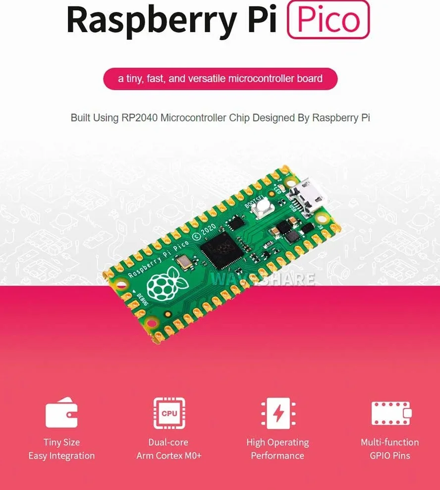 Adeept Raspberry Pi Pico z wstępnie lutowanym nagłówkiem i kablem USB, mini płytka rozwojowa mikrokontrolera, oparta na chipie Raspberry Pi RP2040, dwurdzeniowy procesor ARM Cortex M0+
