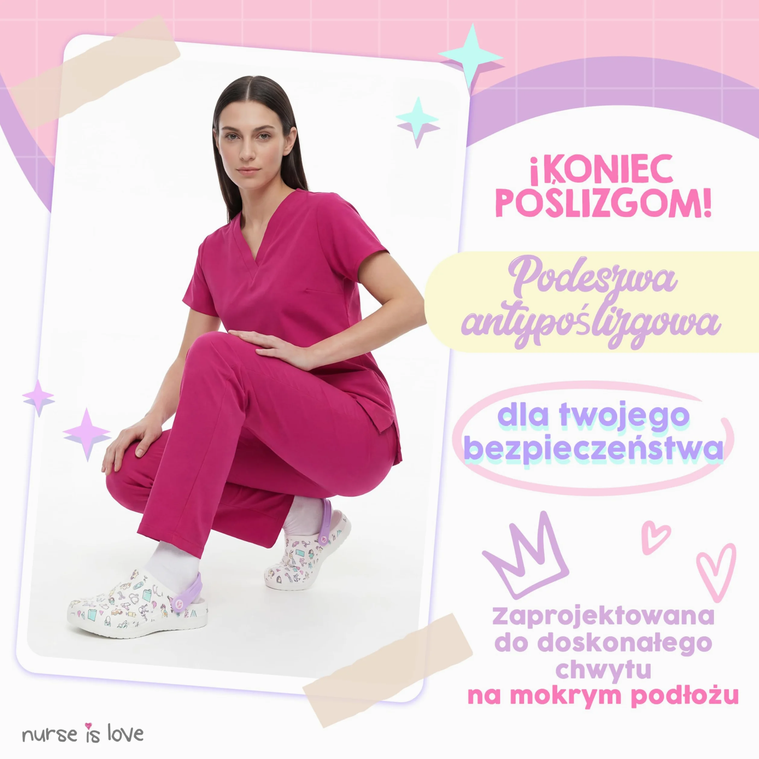 Nurse is Love Chodaki zdrowotne - Ortopedyczne buty zdrowotne z zabawnymi wzorami | prezent dla pielęgniarki