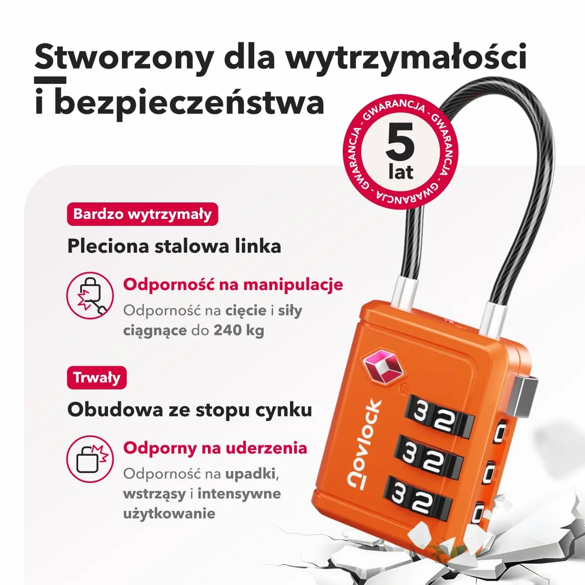 Kłódki TSA ze Wskaźnikiem Otwarcia – Szyfrowe Zamki do Walizek, Plecaków, Bagażu i Szafek – Zamki Podróżne z Elastyczną Stalową Linką, Zestaw 2 Pomarańczowe
