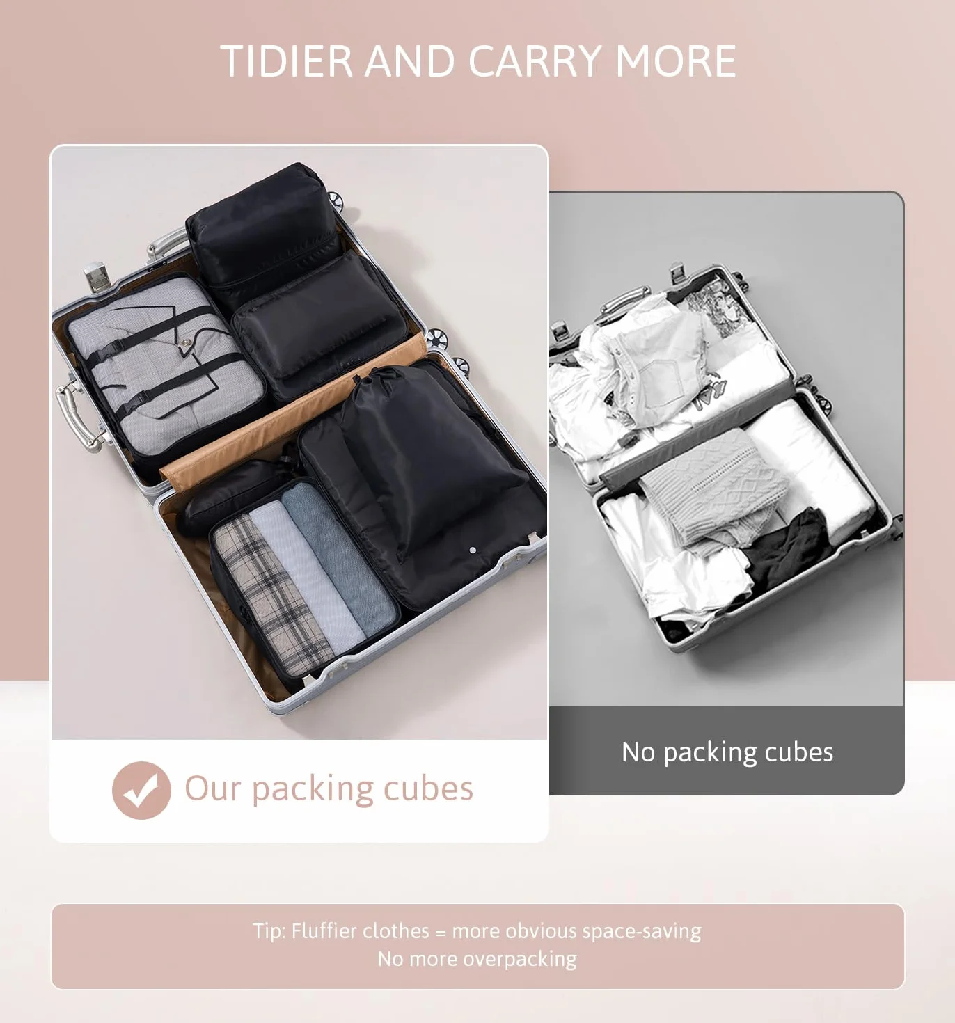 Meowoo Organizator Bagażu 8 w 1 Zestaw Organizator Walizek Bagażu Packing Cubes for Travel z Torbą na Buty, Czarny Organizer Podróży Jest Idealny do Przechowywania Akcesoriów Podczas Podróży