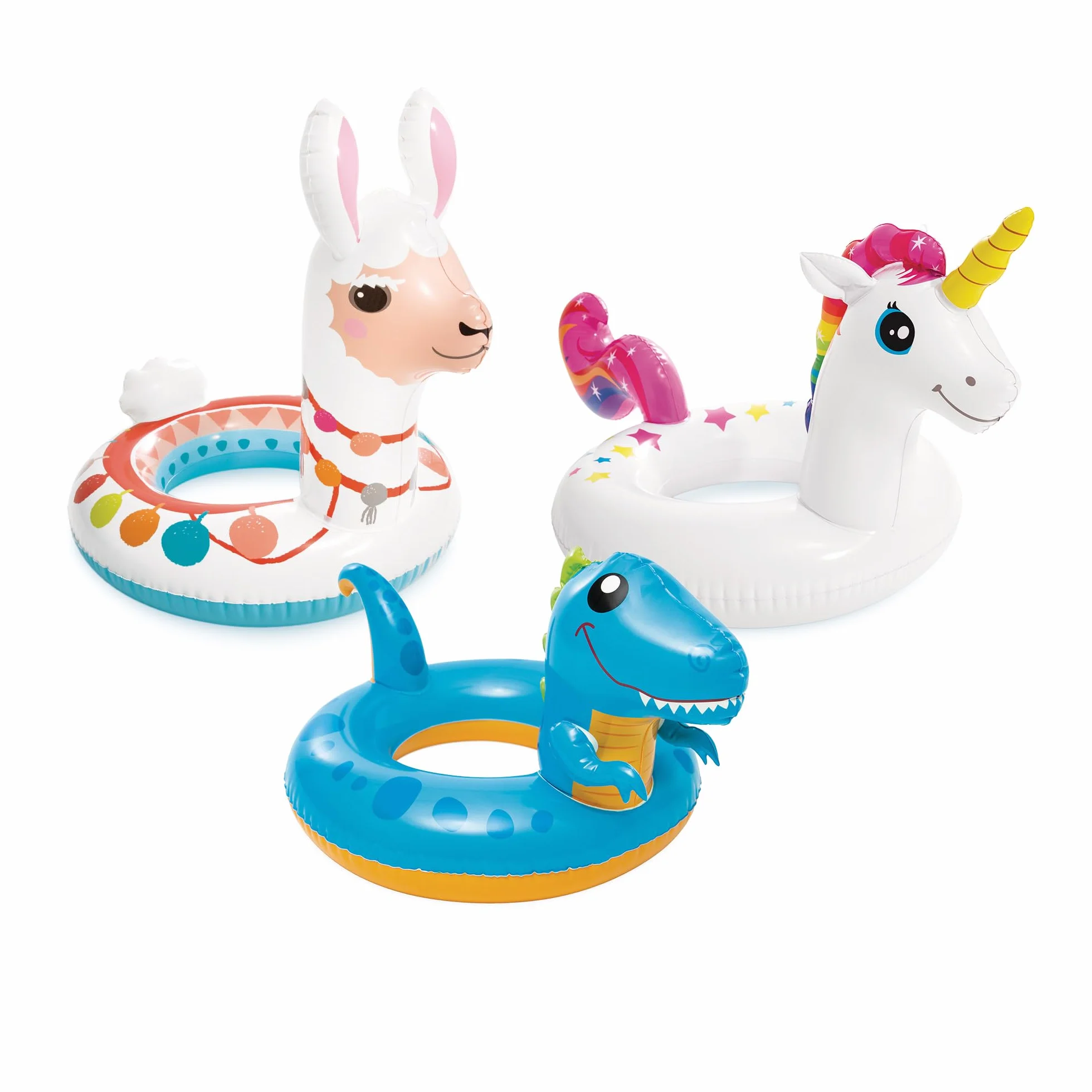 Intex Große Tierringe, unaufgeblasene Größe: 1,07 m x 58 cm (Einhorn), 86 cm x 58 cm (Llama), 81 cm x 58 cm (Dinosaurier) (59221NP)