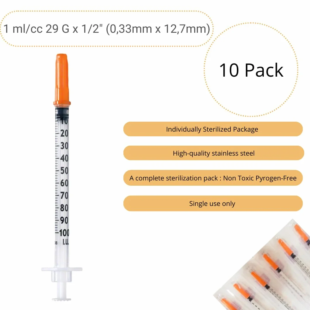 10 sztuk plastikowych tubek 1 ml/cc 29 g (0,33 x 12,7 mm), uniwersalne narzędzia pomiarowe, pakowane pojedynczo (29 g 1/2")