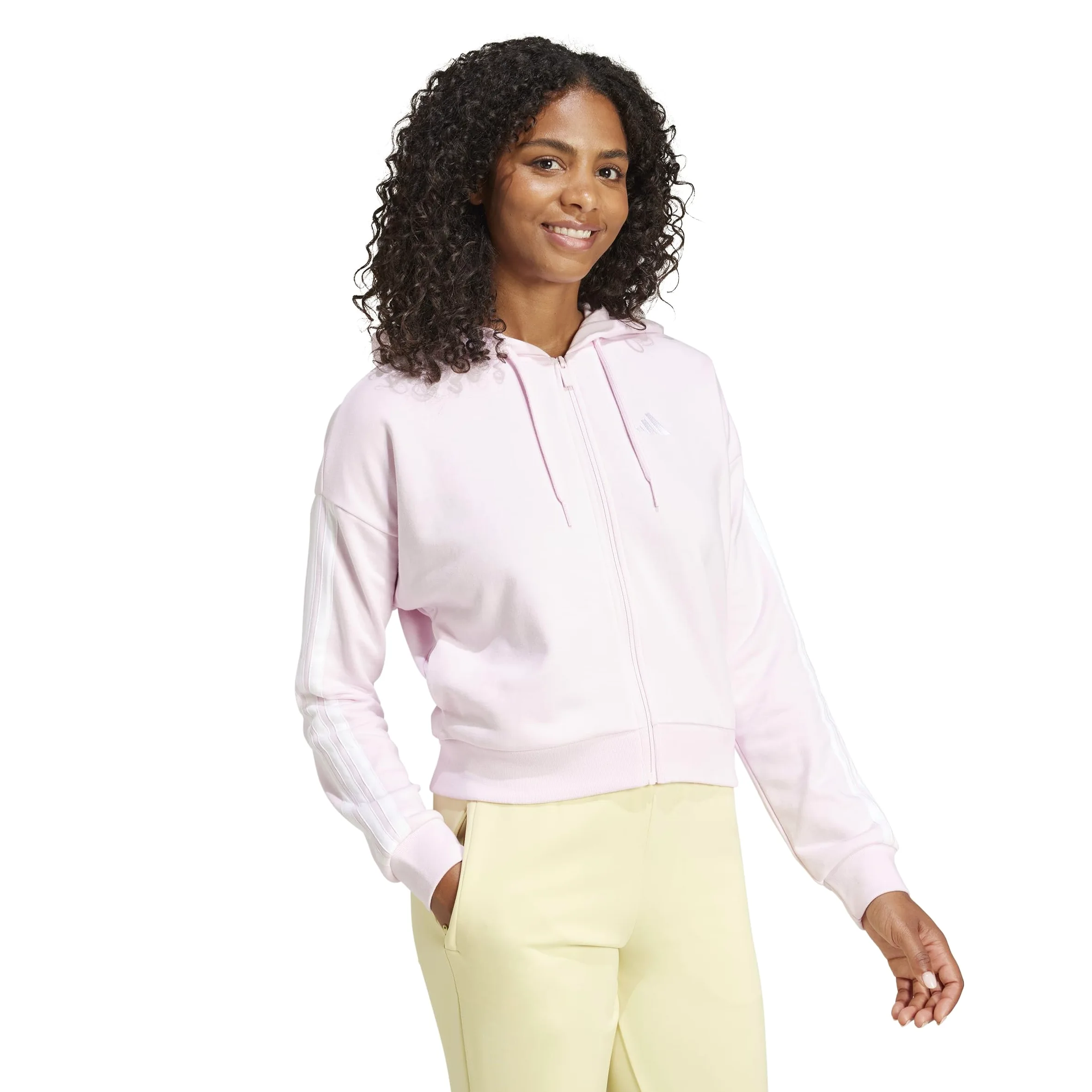 adidas Kobiety ESSENTIALS 3-STRIPES FRENCH TERRY FULL ZIP HOODIE, Clear Pink/White, S